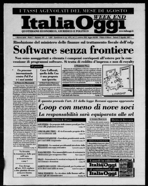 Italia oggi : quotidiano di economia finanza e politica